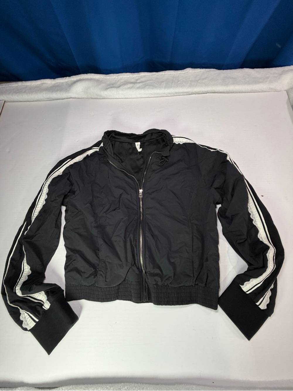 Anthropologie Daily practice Black windbreaker Jacket with White lace Accents